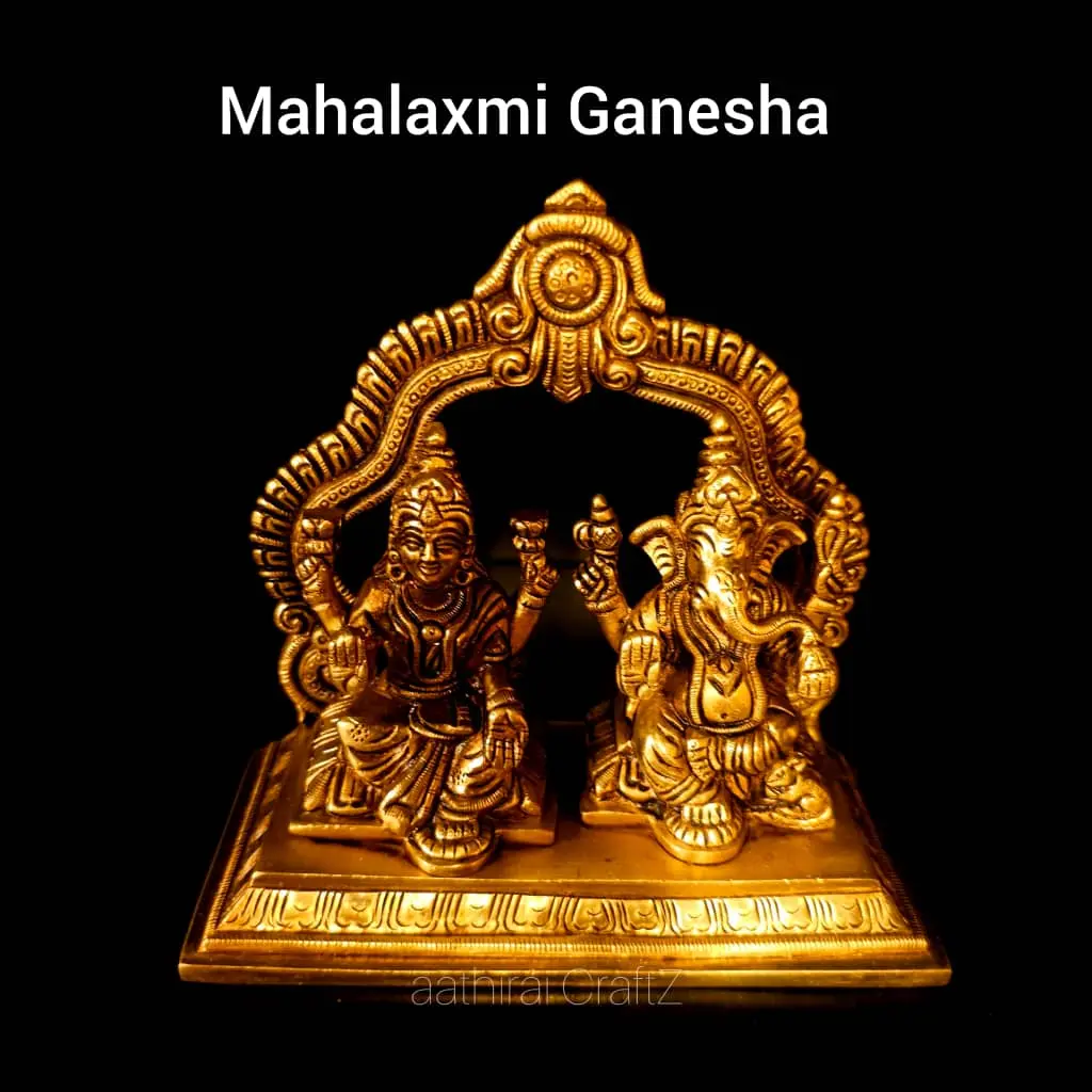 Mahalaxmi Ganesha / Frame Laksmi Ganesha Statue Brass Antique Finish - image 1