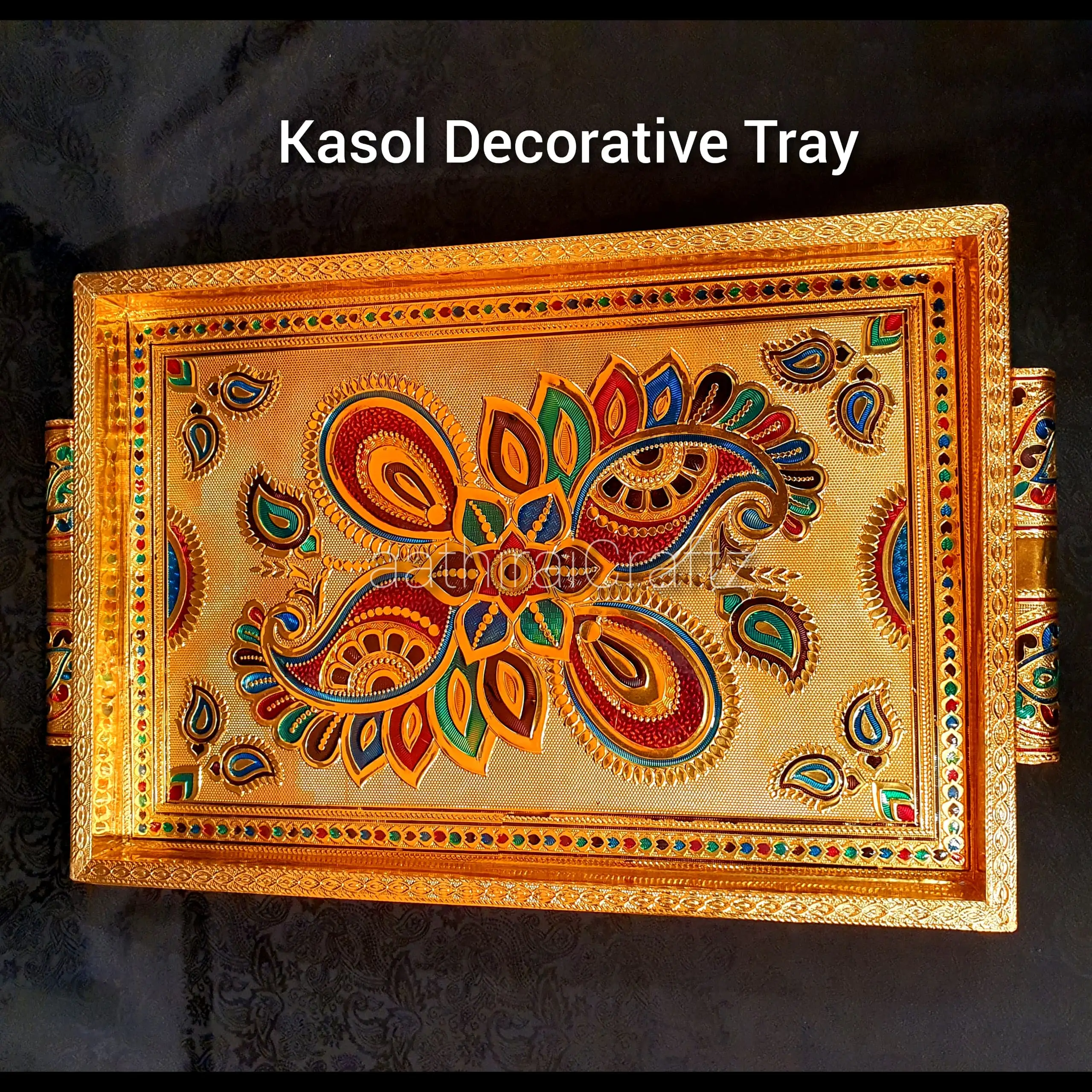 Kasol Golden Decorative Tray / Kasol Golden Pooja Tray - Large - image 2