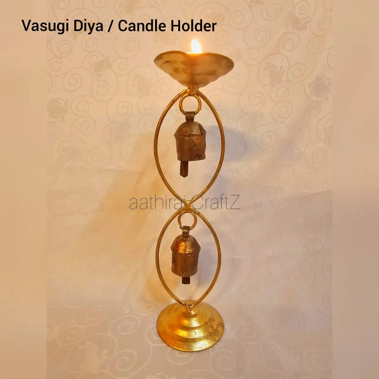 Vasugi Candle Holder with 2 Bells Modern Candle Stand for Home Deco - image 1