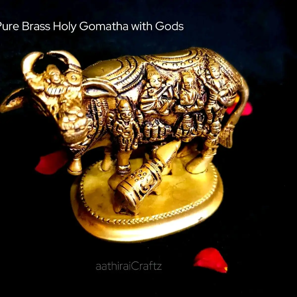 Pure Brass Holy Gomatha with Gods Grand Masterpiece / Cow and Calf - image 1