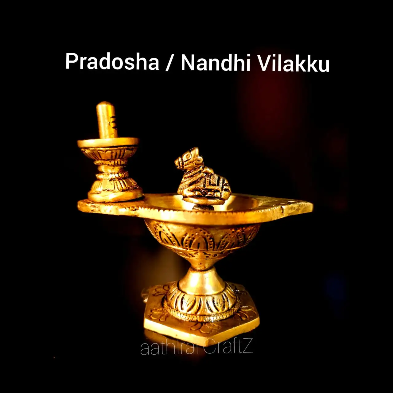 Pradosha Lamp / Nandhi Vilakku Statue Brass Antique Finish - image 1