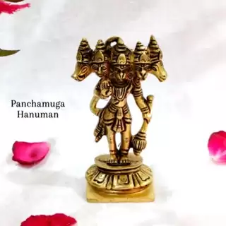 Panchamuga Hanuman / Anjaneya Statue Brass Antique Finish 5 Face - image 2