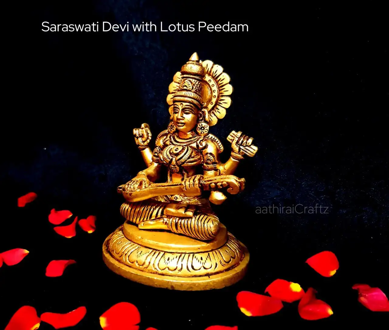 Saraswati Devi/ Saraswathi Devi with Lotus Peedam Brass Antique Finish - image 2