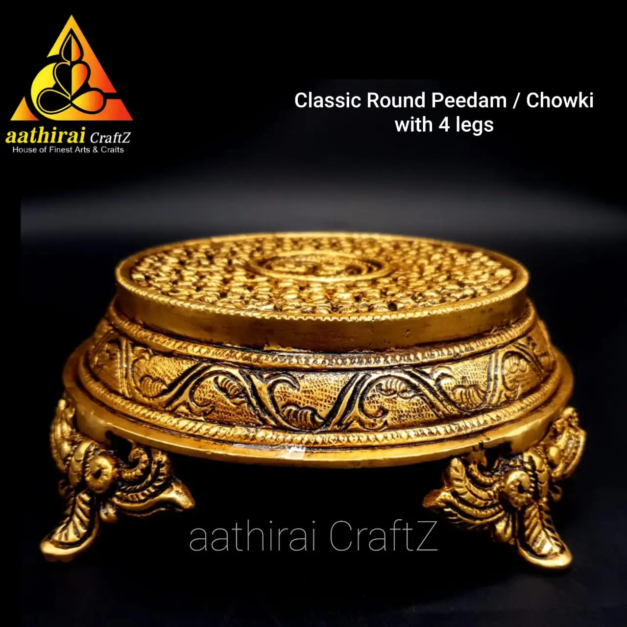 Classic Round Peedam / Chowki With 4 Legs / Round Four Legs Stand - image 1