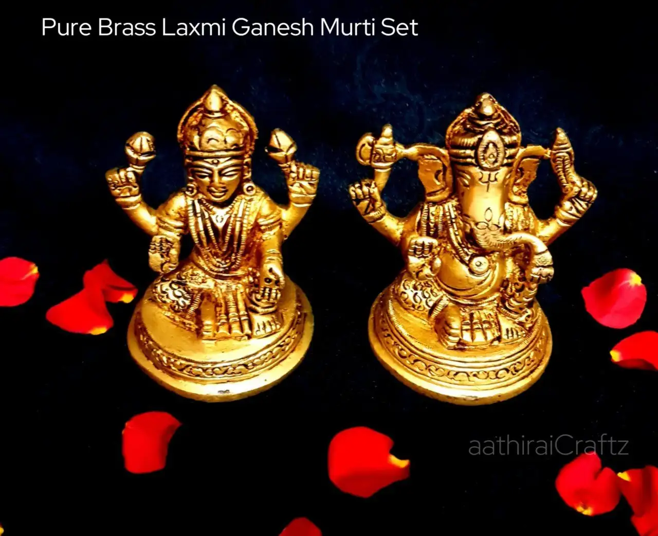 Pure Brass Laxmi Ganesh Murti Set Antique Finish Idol - image 2