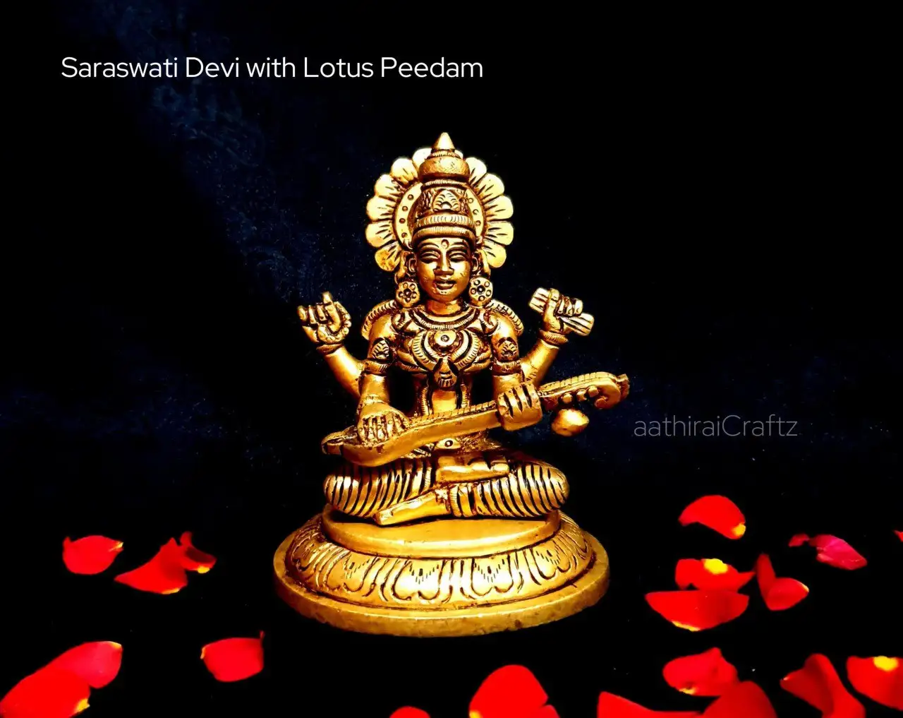Saraswati Devi/ Saraswathi Devi with Lotus Peedam Brass Antique Finish - image 1