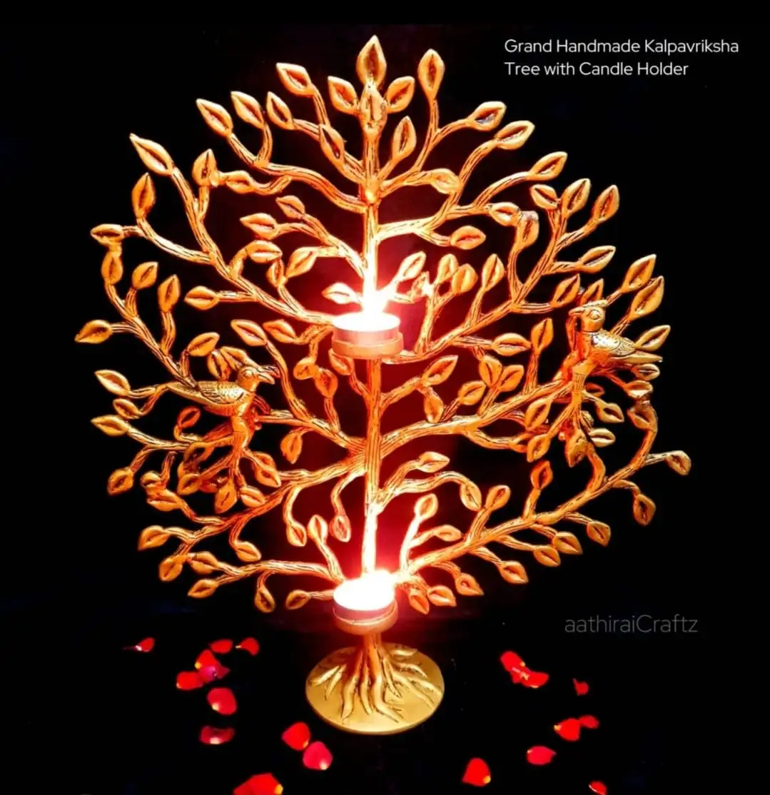 Grand Handmade Kalpavriksha Tree With Candle Holder Brass - image 1