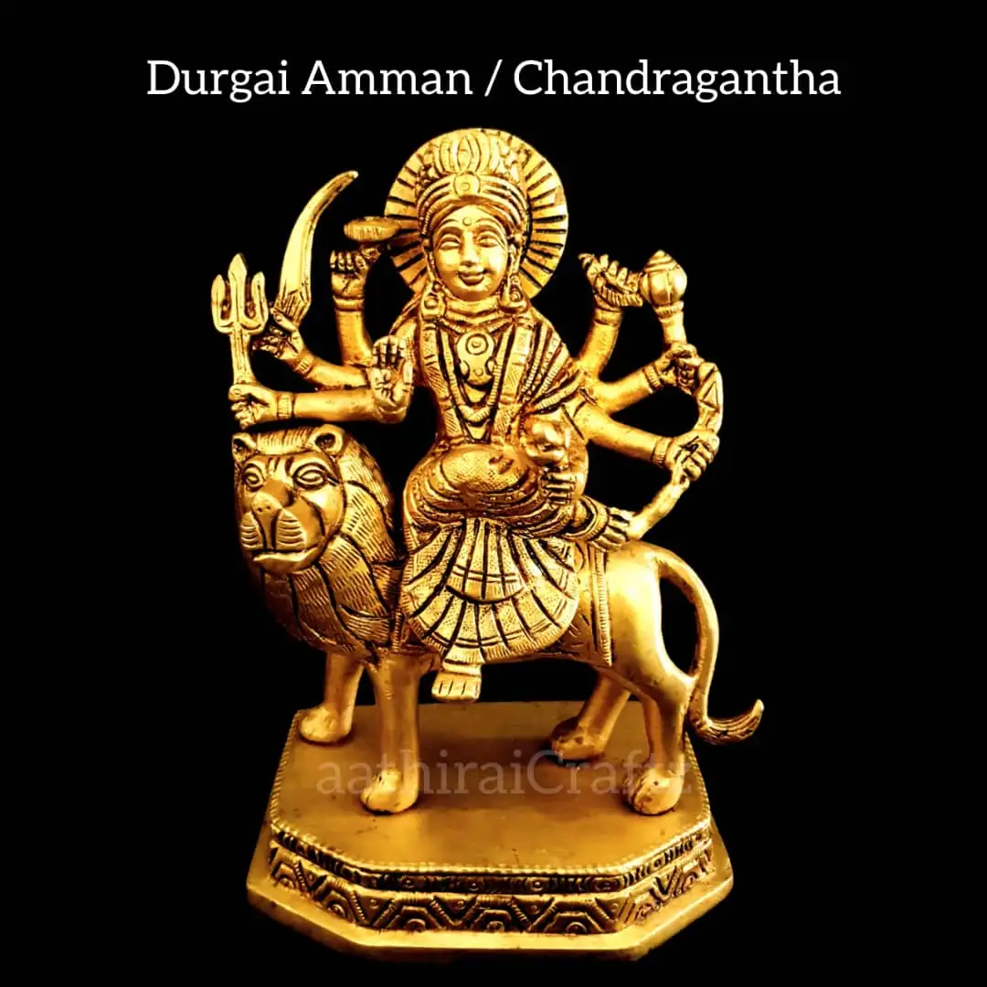 Durgai Amman / Chandragantha Idol Brass Antique Finish - image 1