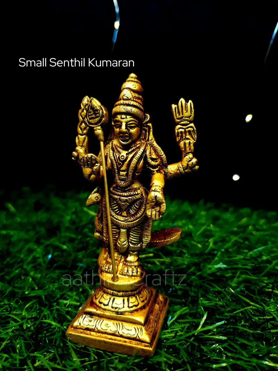 Small Senthil Kumaran / Murugan Statue Brass Antique Finish - image 2