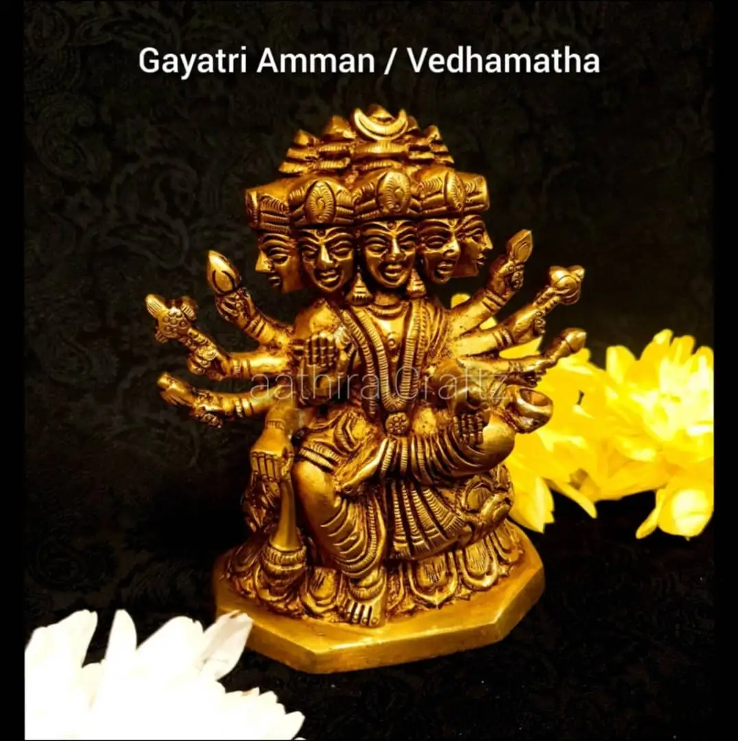 Goddess Gayathri Statue Brass Antique Finish - image 2