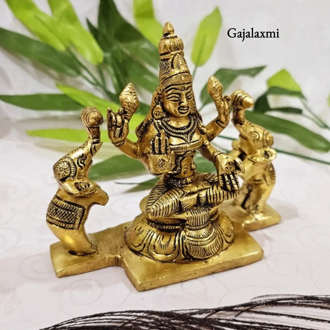 Gaja Laxmi / Lakshmi Statue Brass Antique Finish - image 2