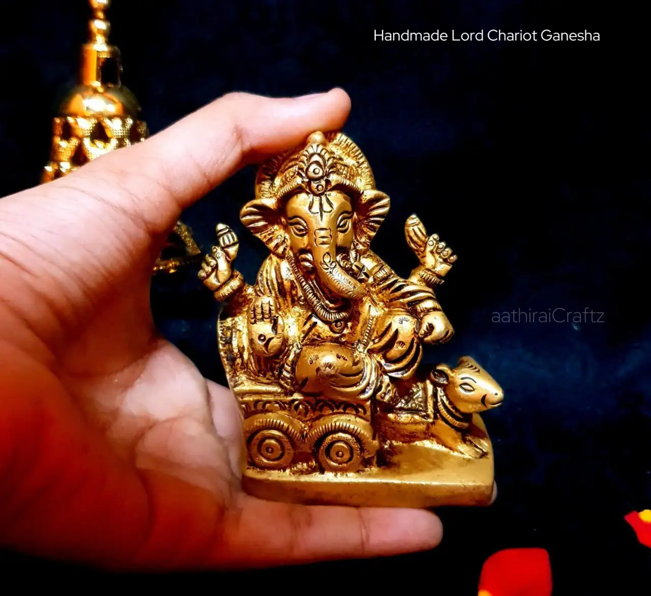 Handmade Lord Chariot Ganesha with Mooshiga Vahana - image 2