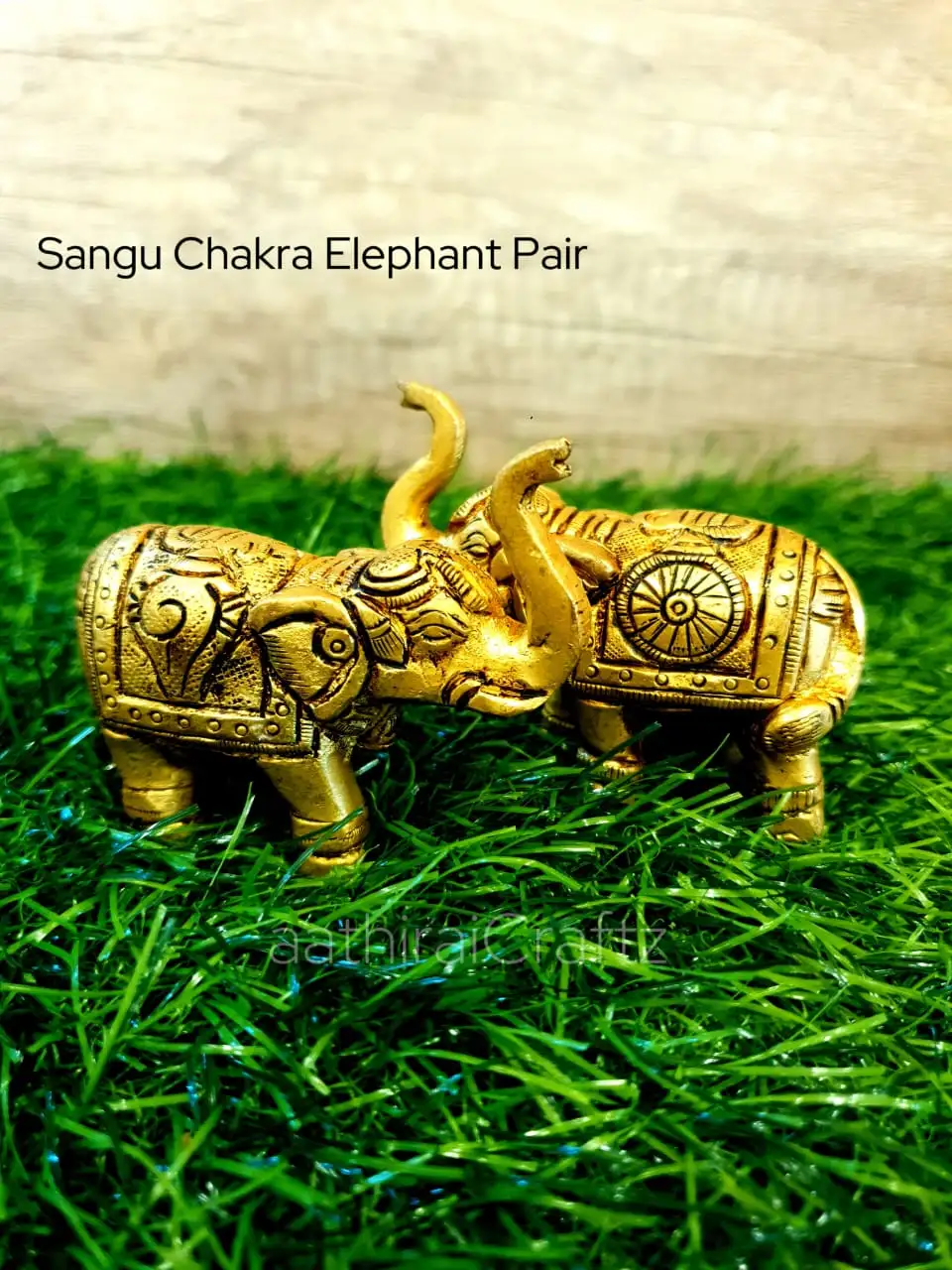 Sangu Chakra Elephant Pair Brass Antique Finish Elephant pair Sculpture - image 2