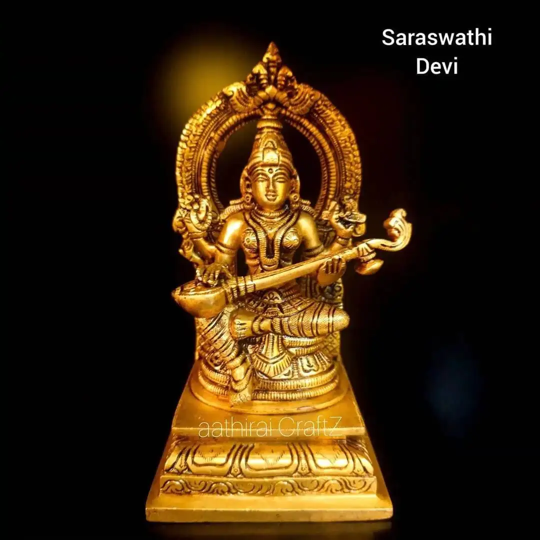 Frame Saraswathi / Saraswathi Devi Sculpture Brass Antique Finish - image 1