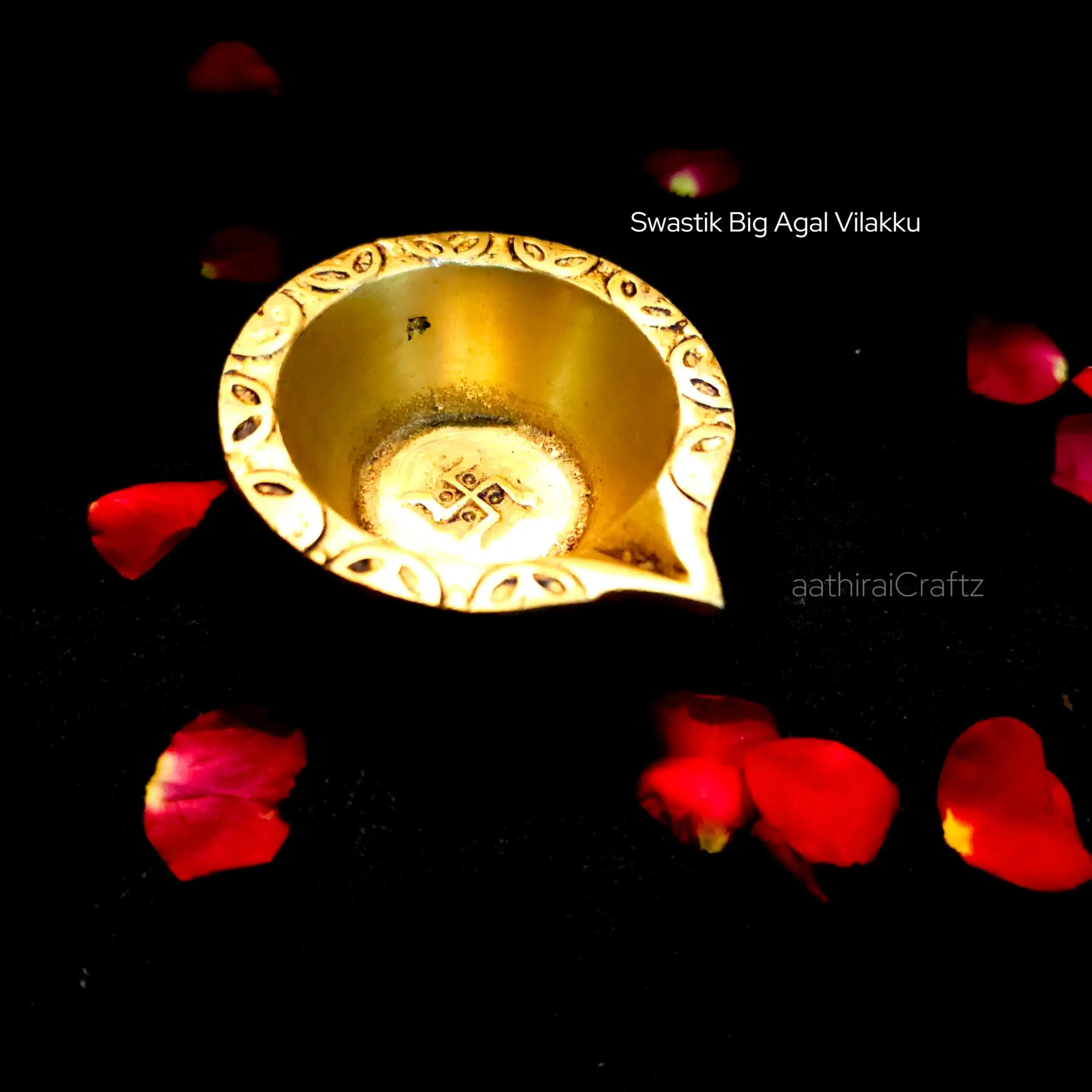 Swastik Agal Vilakku Brass Gold Antique Finish - Large - image 2