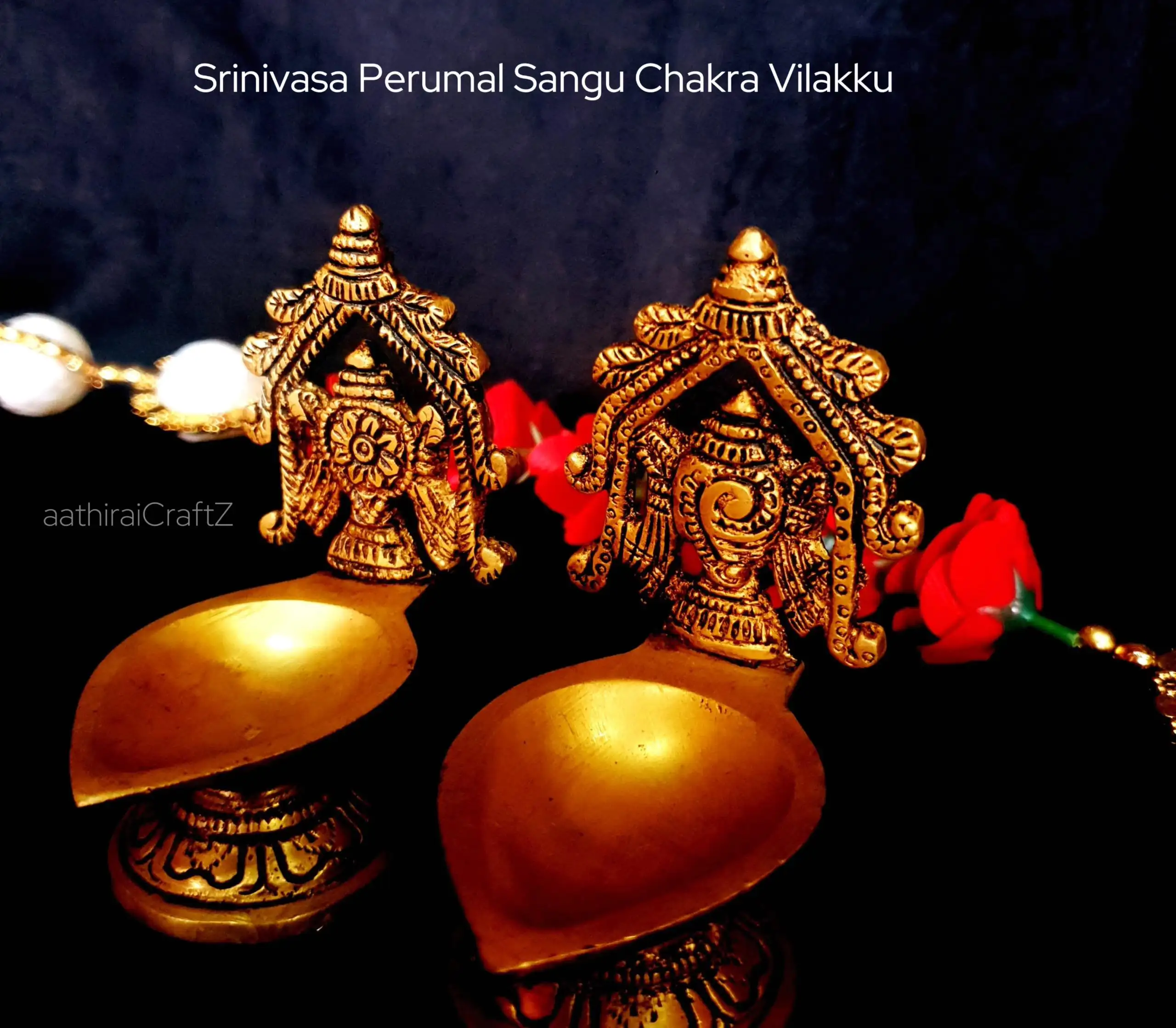 Srinivasa Perumal Sangu Chakra Vilakku Pair - image 2
