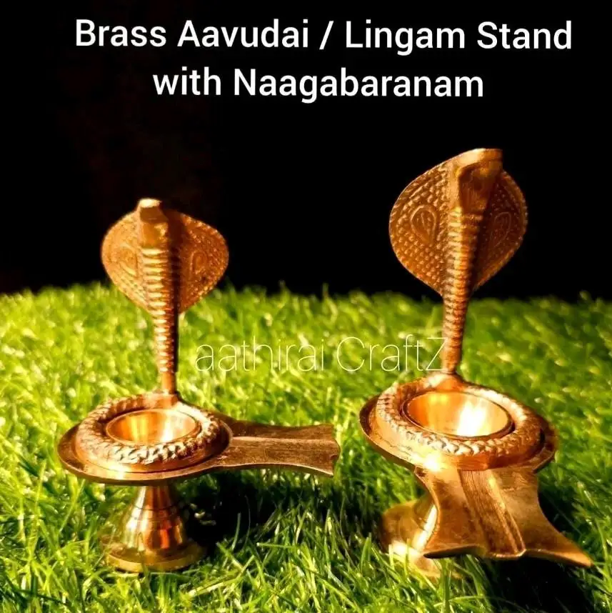 Brass Aavudai / Linggam Stand with Naagabaranam - Large - image 2
