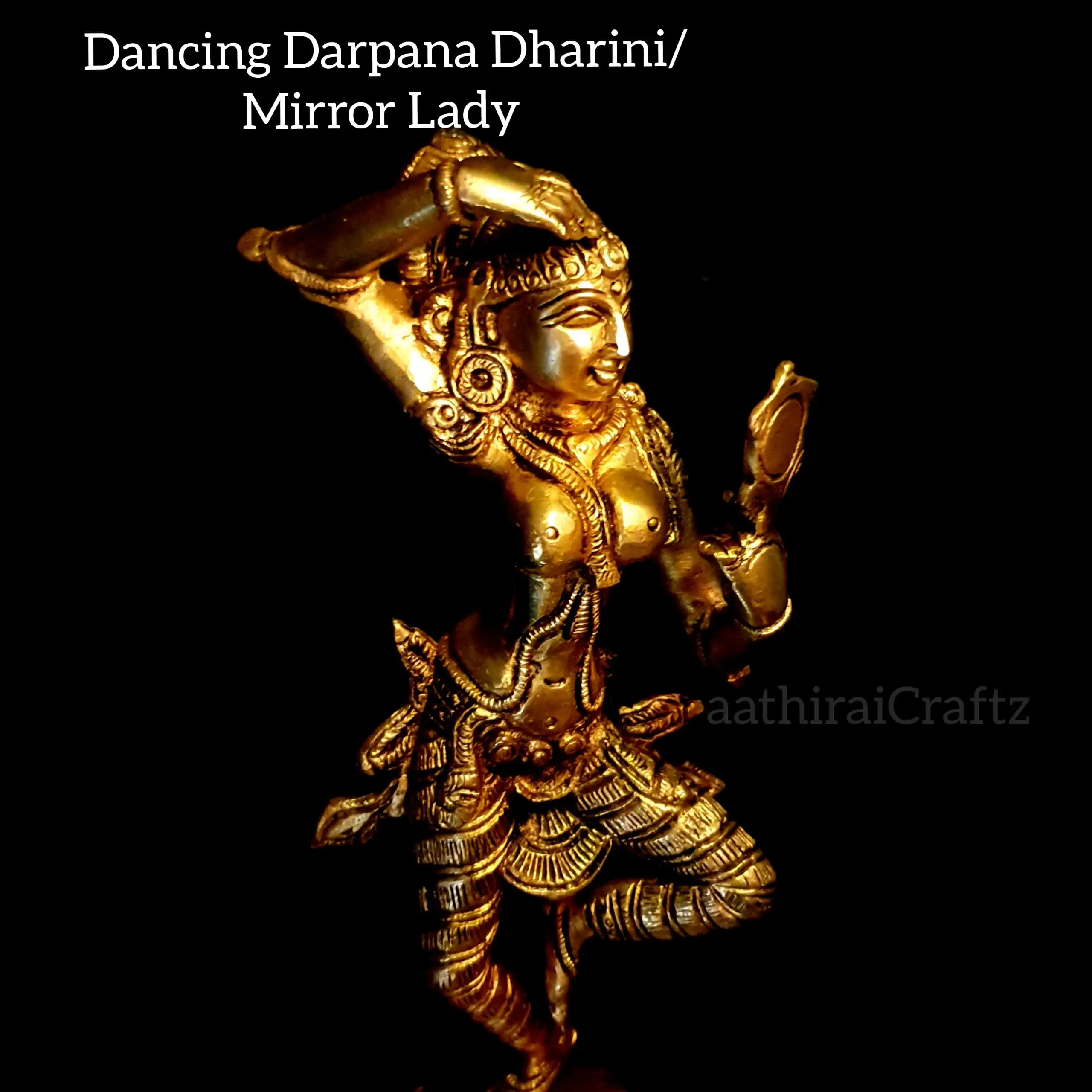 Dancing Darpana Dharini / Mirror Lady Brass Antique Finish - image 2