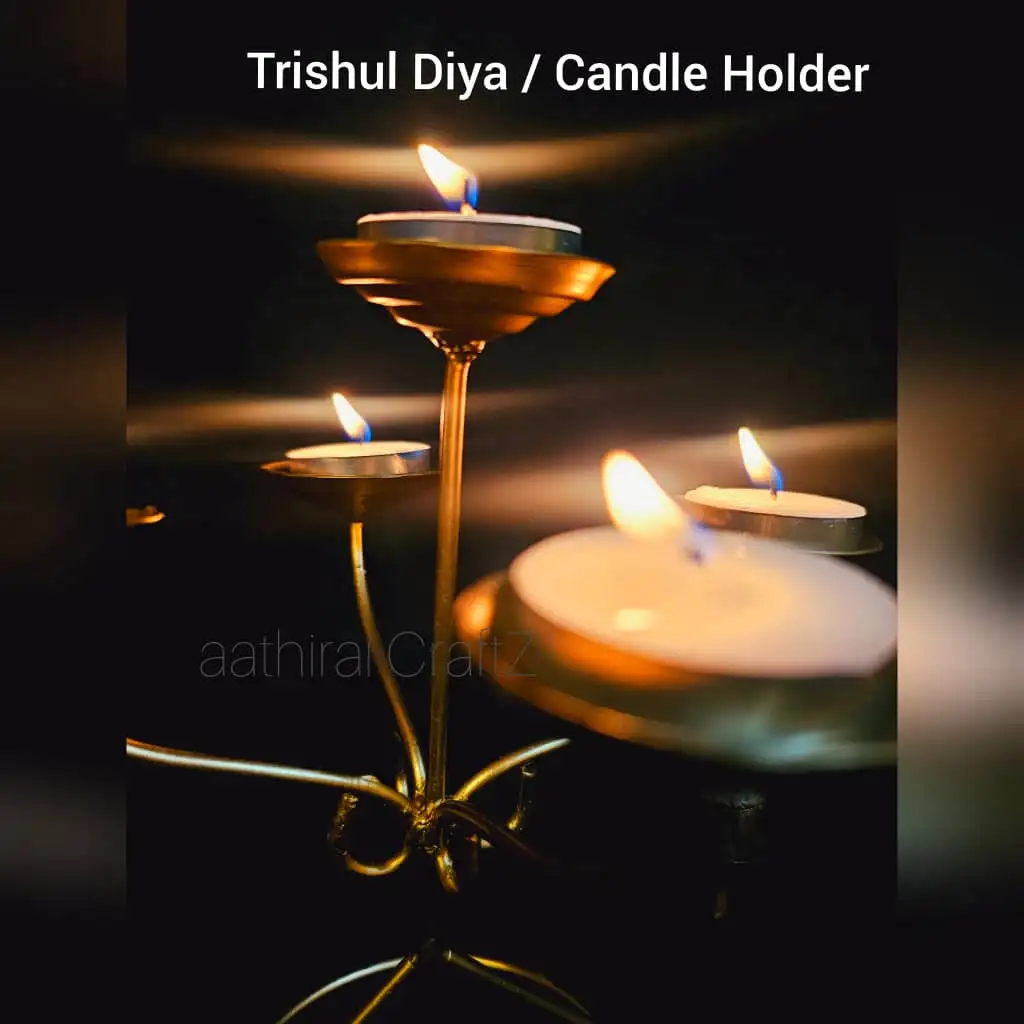 Trishul Candle Holder with 2 Bells Modern Candle Stand for Home Deco - image 2