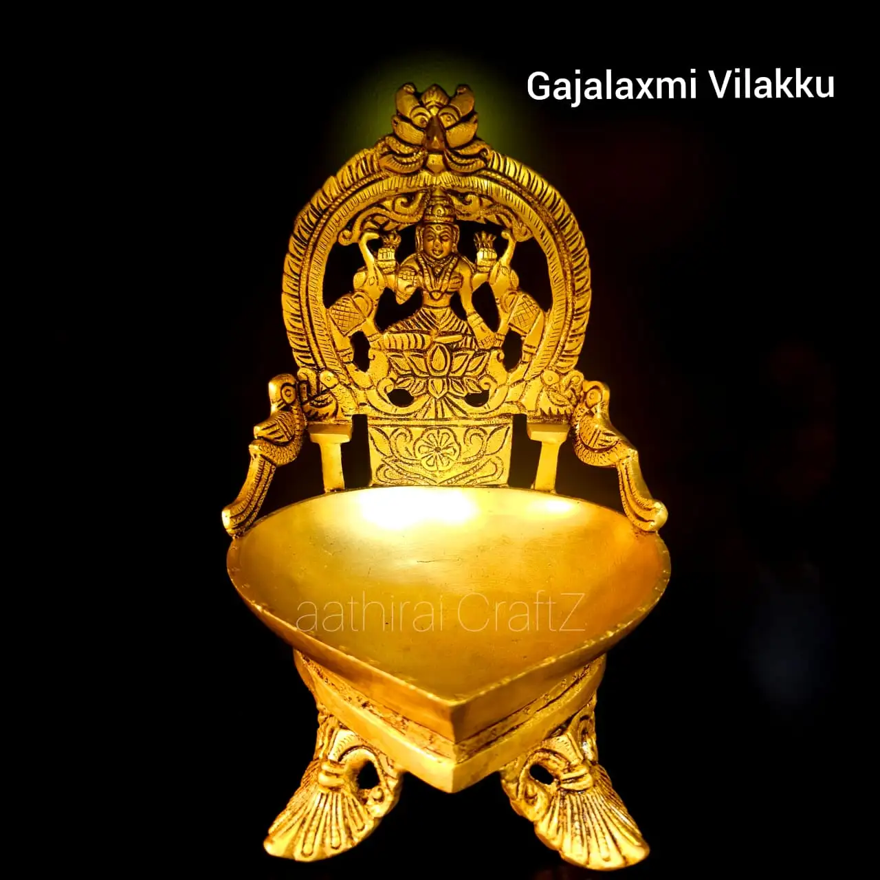 Heart Gaja Laxmi Lamp / Heart Lakshmi Lamp Brass Antique Finish - image 2