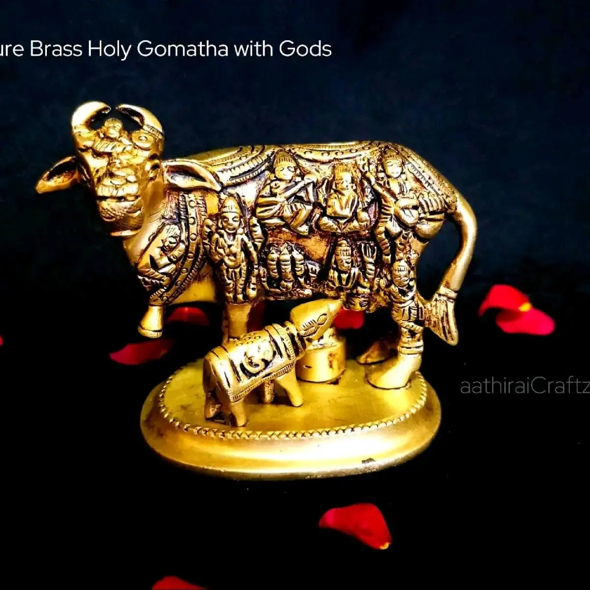Pure Brass Holy Gomatha with Gods Grand Masterpiece / Cow and Calf - image 2