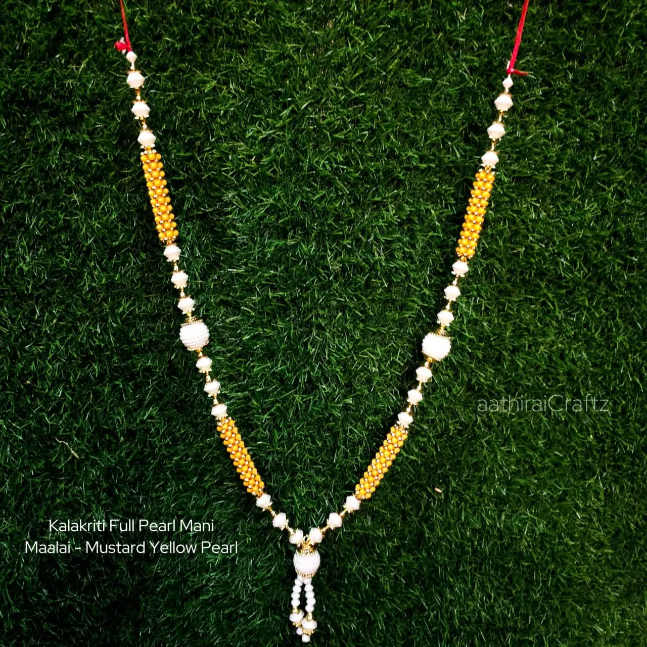 Kalakriti Full Pearl Mani Maalai - Mustard Yellow Pearl - image 1