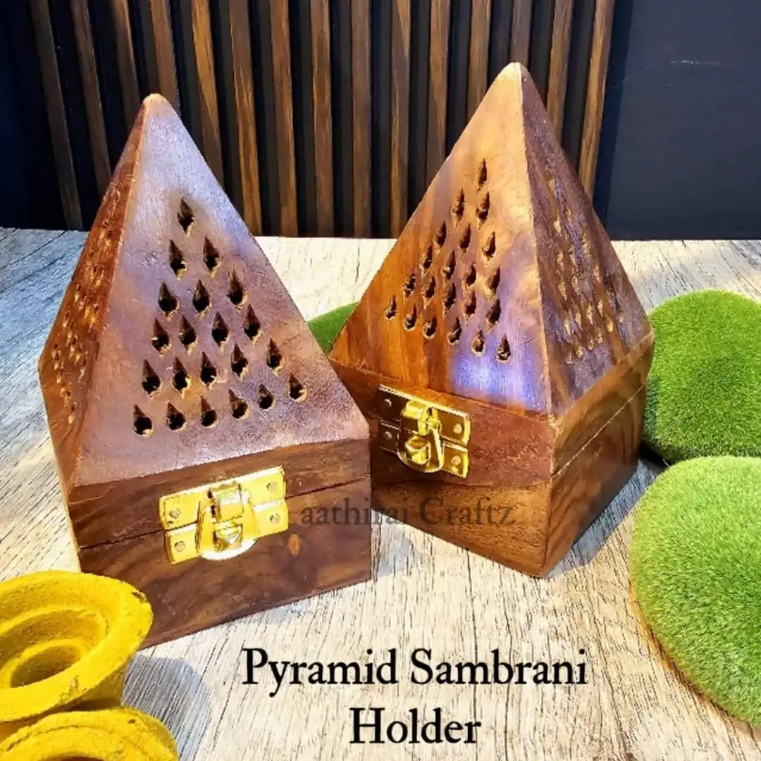 Pyramid wooden Sambrani Holder Incense Burner / Bakhoor --Without Drawer - image 1