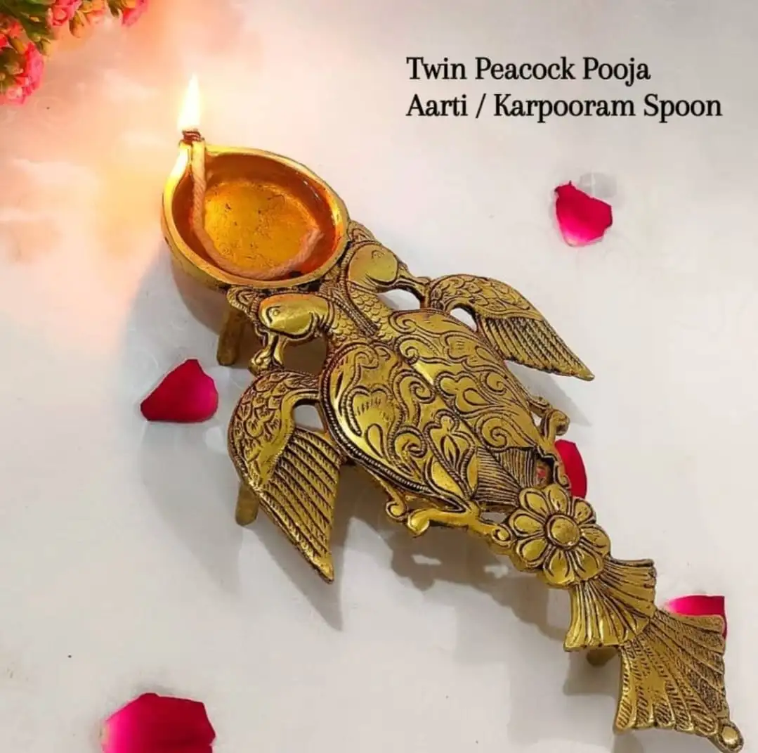 Twin Peacock Design Pooja Aarti / Karpooram Spoon - image 1