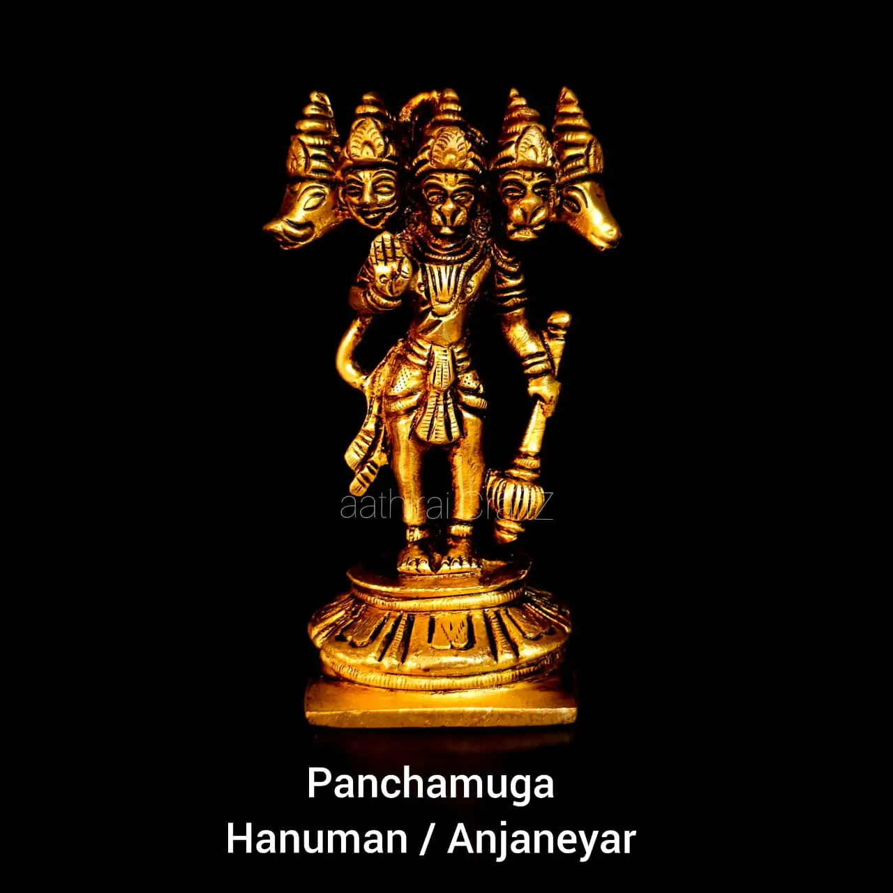 Panchamuga Hanuman / Anjaneya Statue Brass Antique Finish 5 Face - image 1