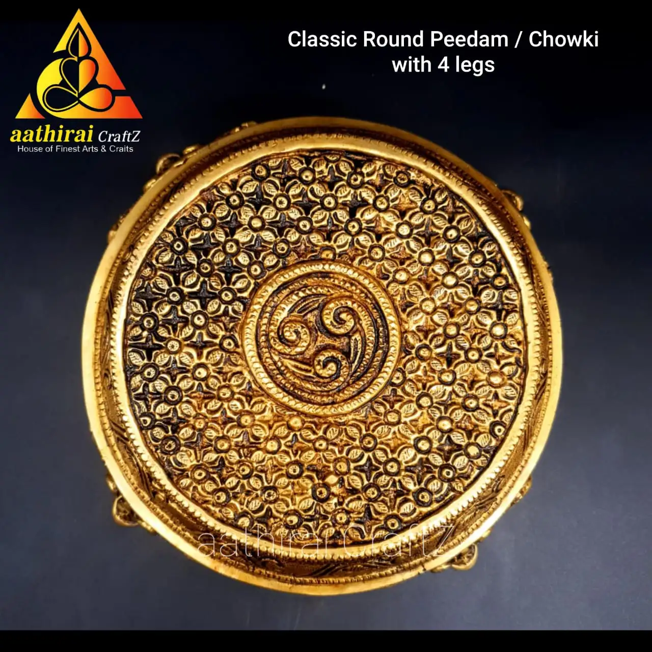 Classic Round Peedam / Chowki With 4 Legs / Round Four Legs Stand - image 2