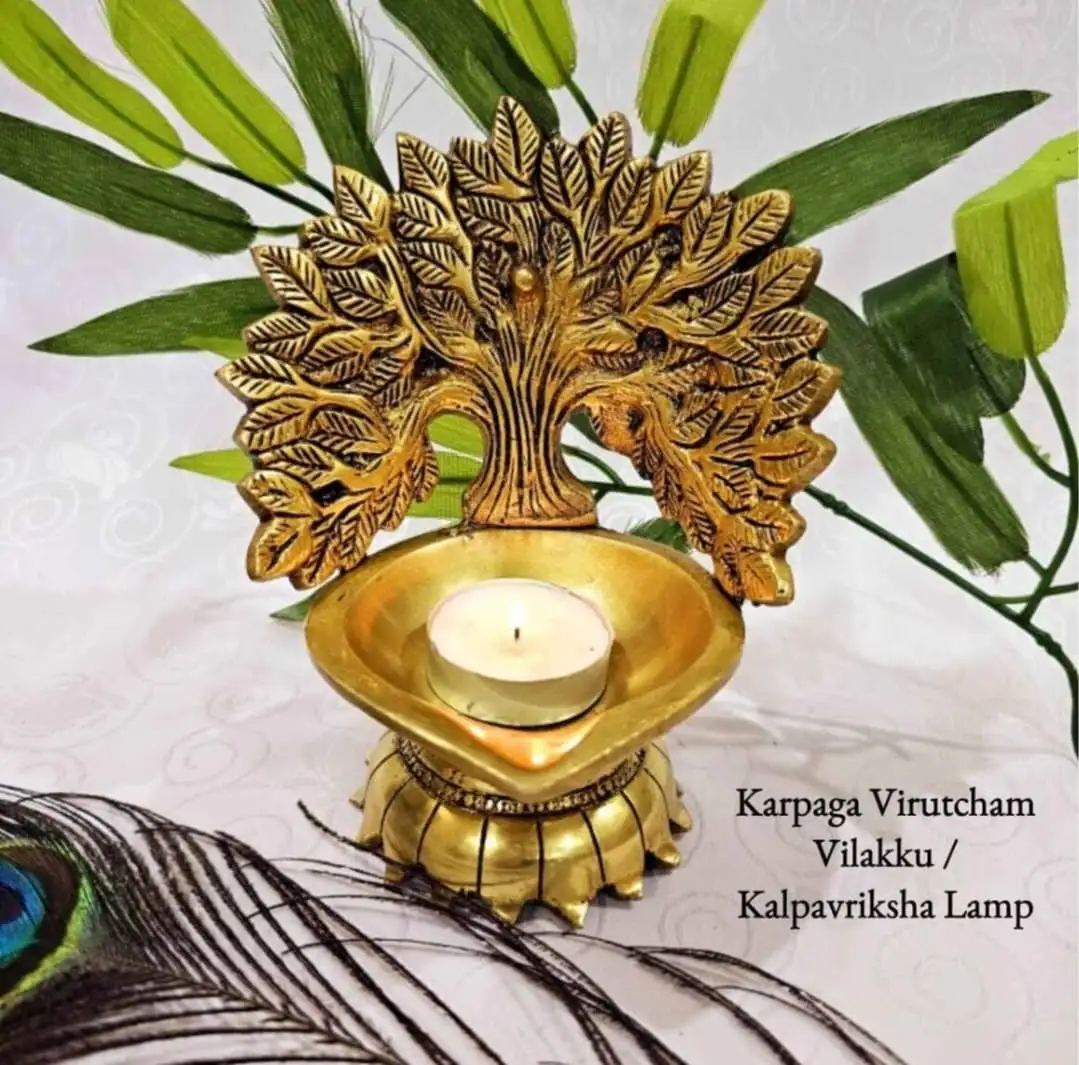 Kalpavriksha Tree / Karpaga Virutcham Lamp Brass Antique Finish - image 1