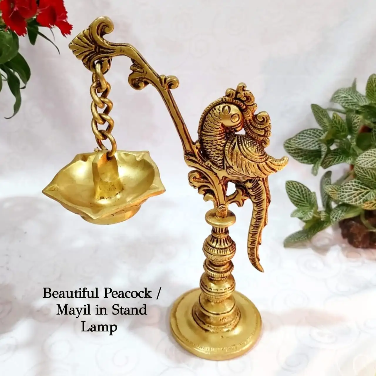 Beautiful Peacock / Mayil Vilakku Brass Antique Finish - image 1