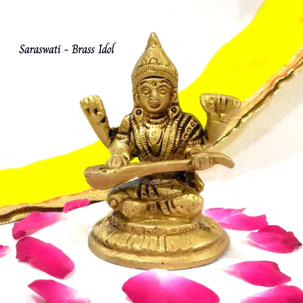 Goddess Saraswati Idol Brass Antique Finish - image 2