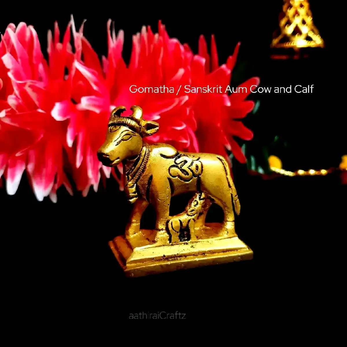 Gomatha / Sanskrit Aum Cow and Calf Brass Sculpture - image 1