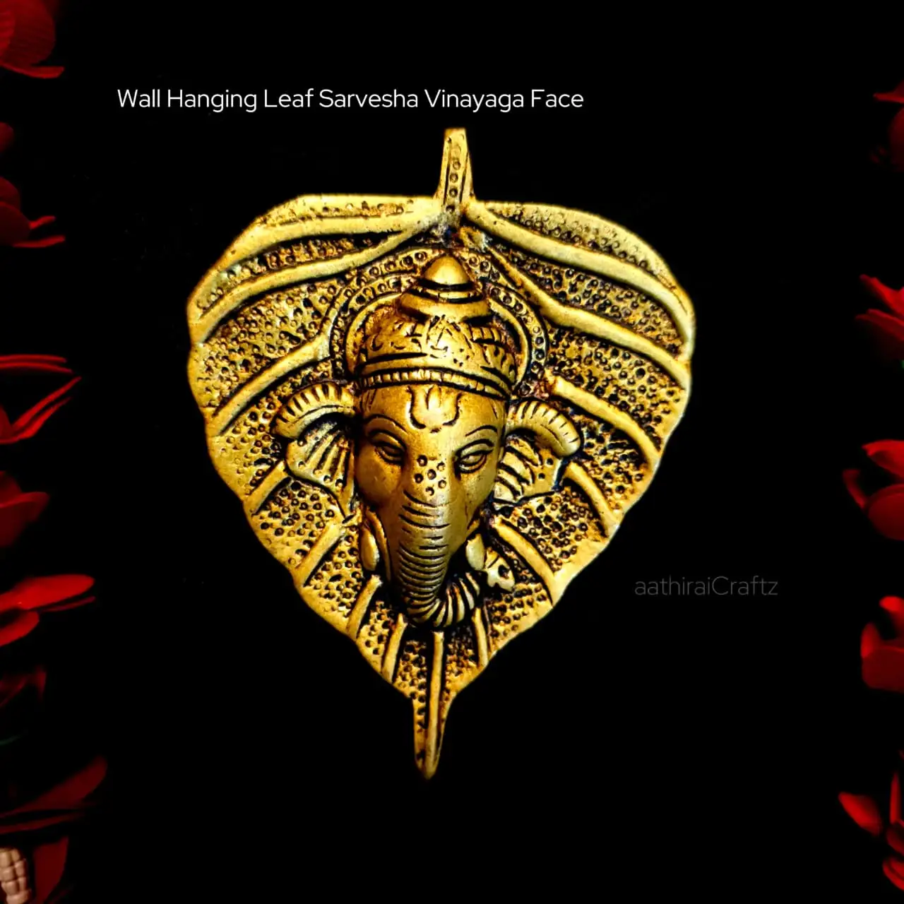 Wall Hanging Leaf Sarvesha Vinayaga Face Brass Antique Finish - image 1