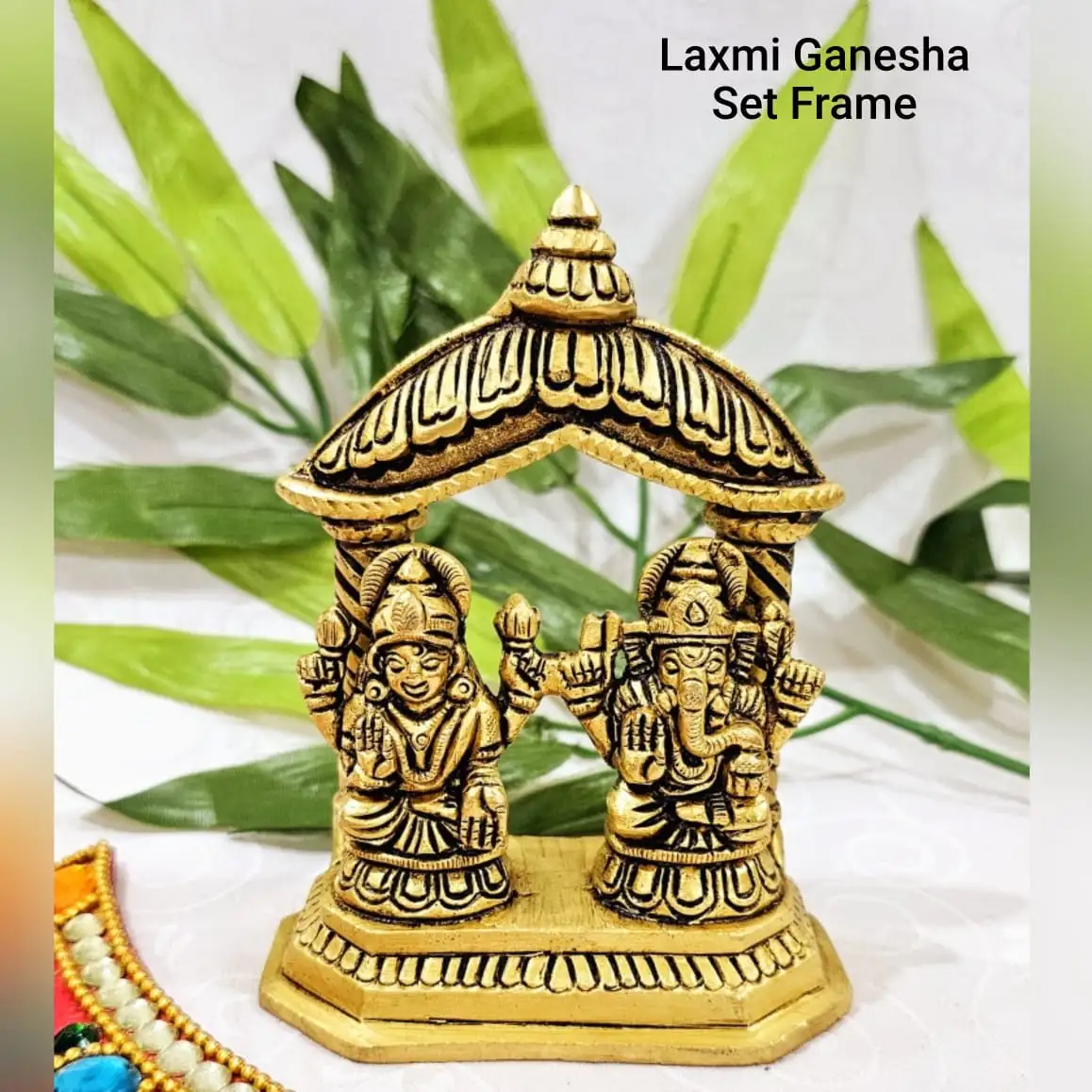 Laxmi Ganesha Idol Brass Antique Finish - image 1