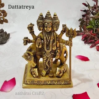 Lord Dattatreya Statue (B) Brass Antique Finish Dattatreyar Brass Sculpture - image 2