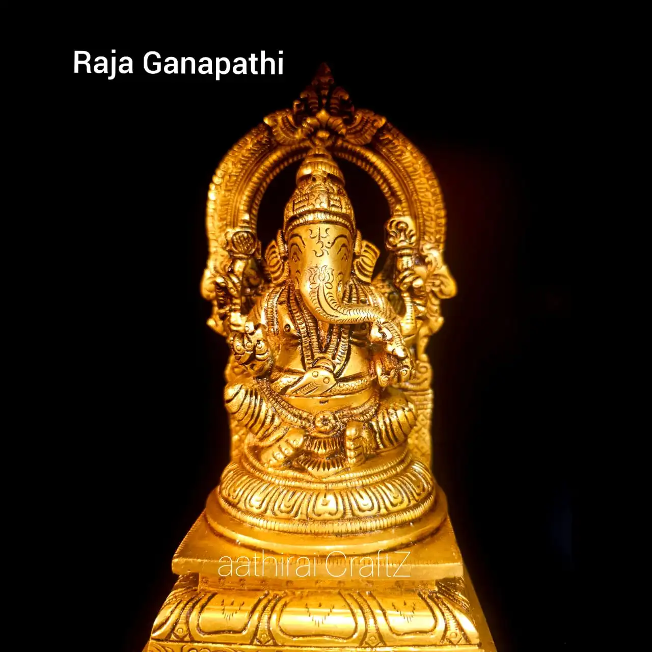 Raja Ganapathi / Frame Ganesha Statue Brass Antique Finish - image 2