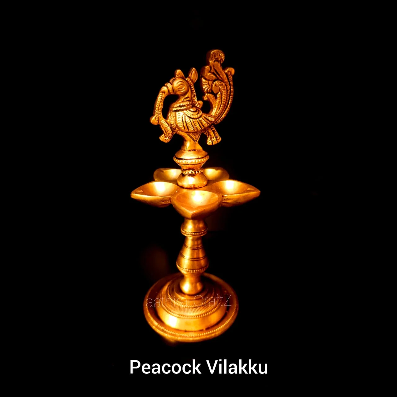 Peacock Vilakku / Lamp Statue Brass Antique Finish - image 1