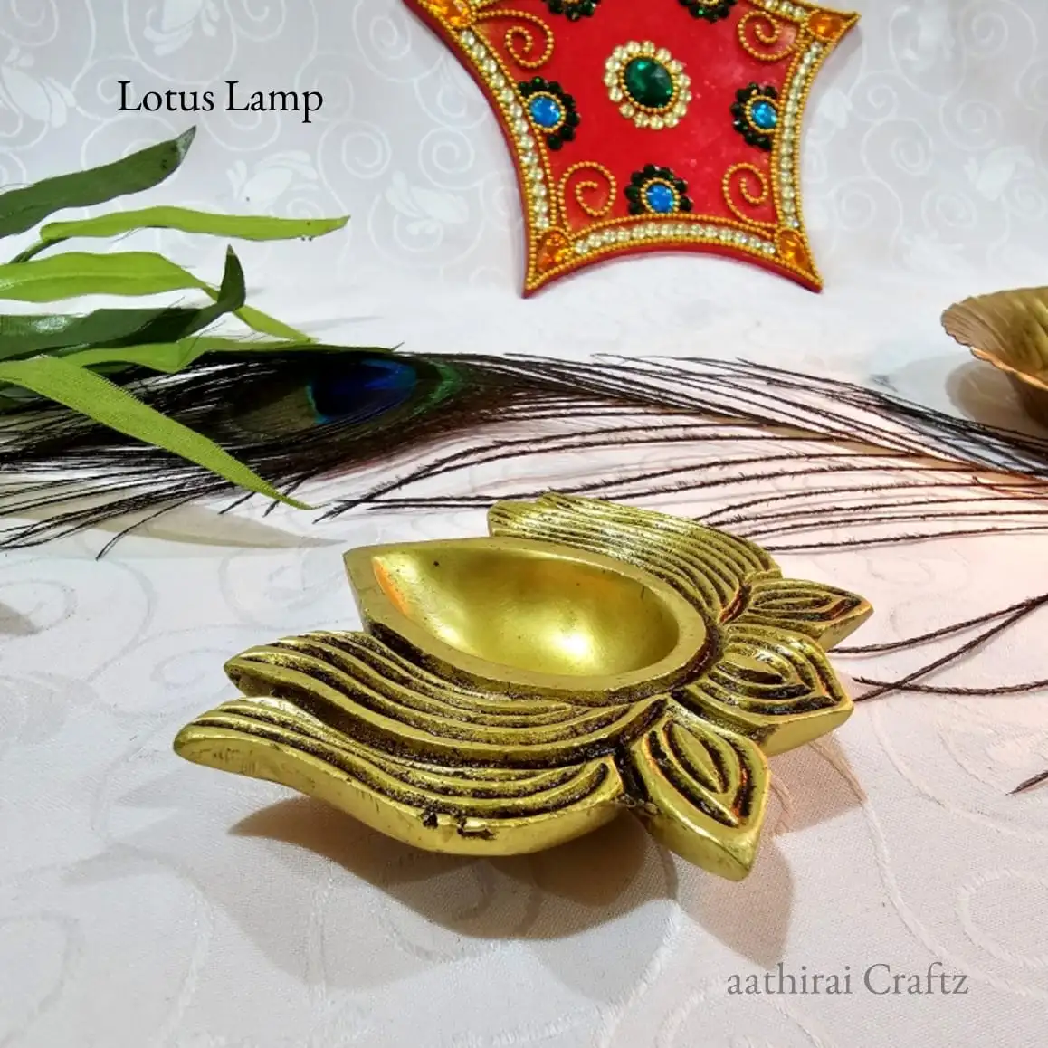 Lotus Vilakku / Lamp Brass Antique Finish - Small - image 2