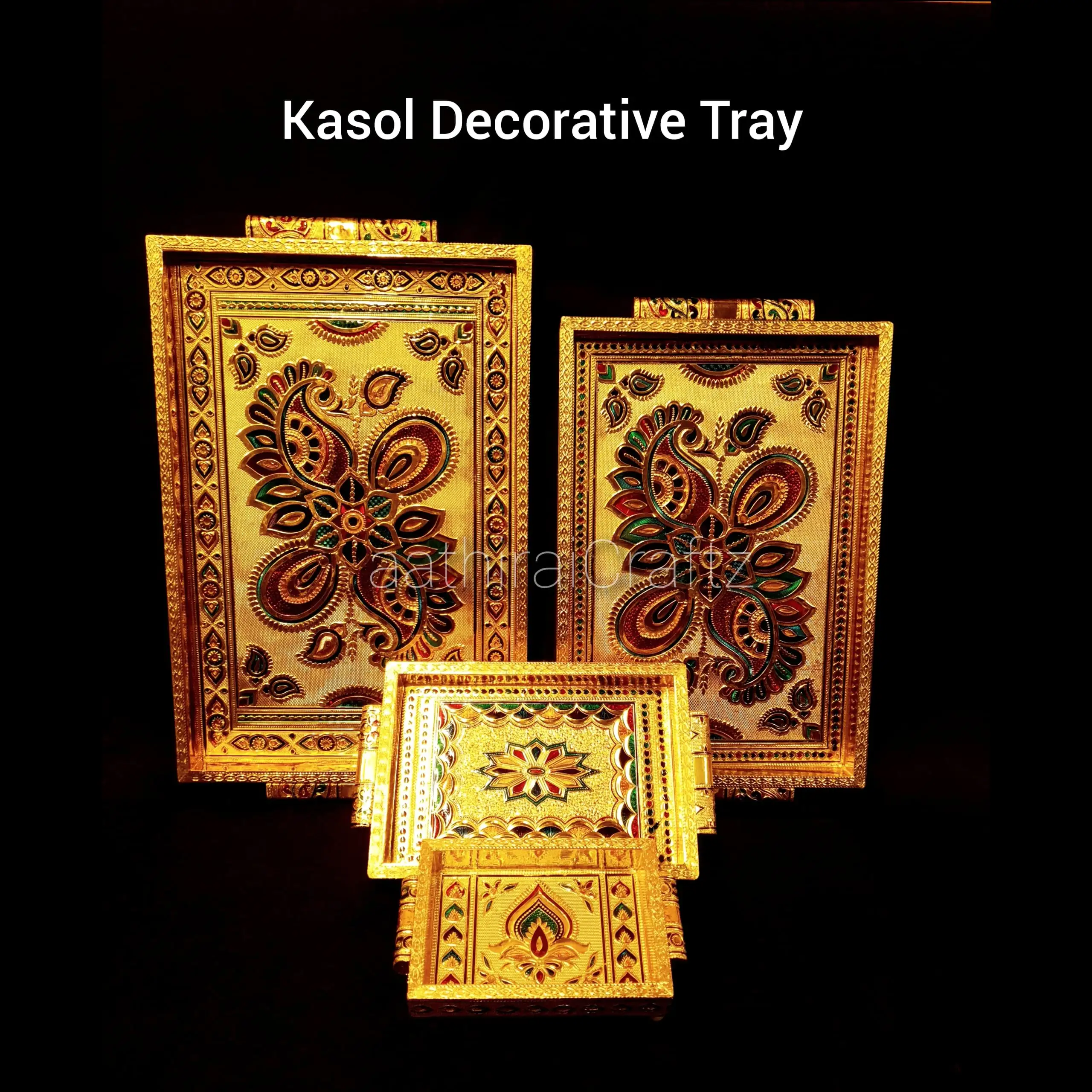 Kasol Golden Decorative Tray / Kasol Golden Pooja Tray - Small - image 2