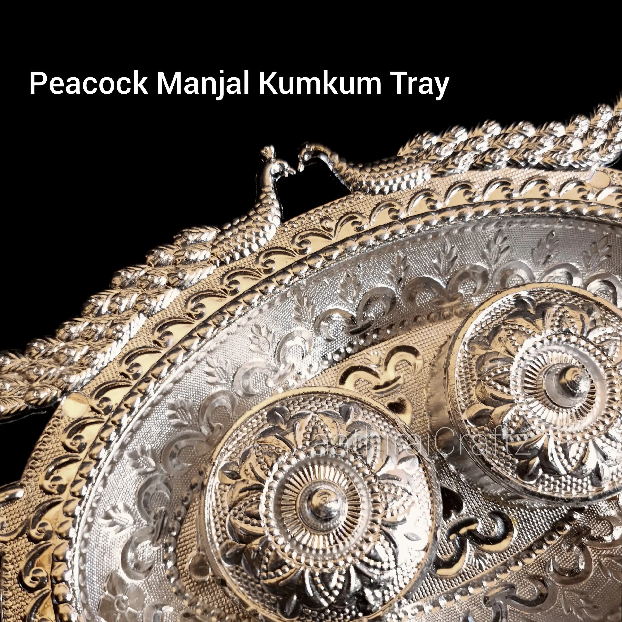 Silver Coated Peacock Manjal Kumkum Holder - image 1