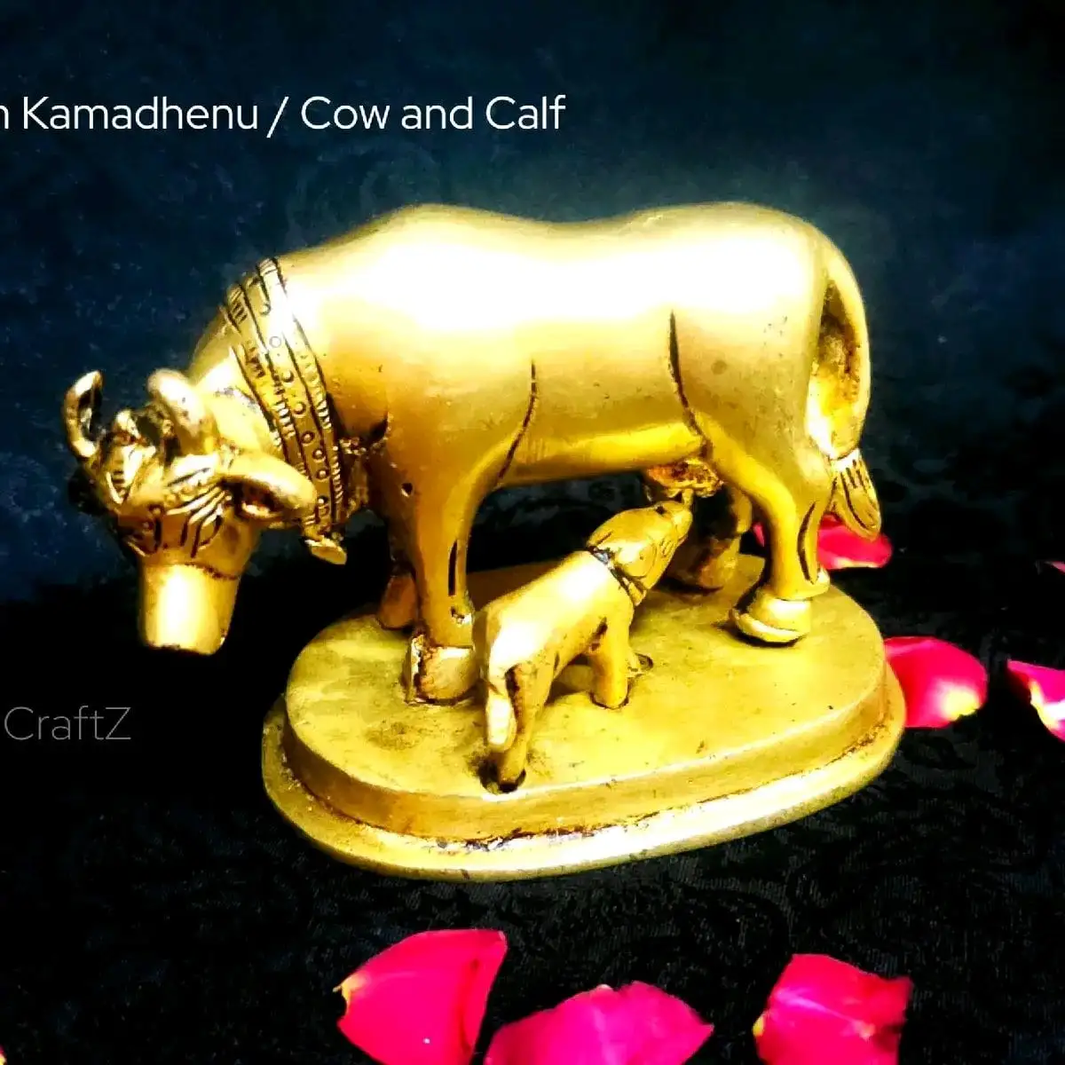 Plain Kamadhenu / Cow and Calf Brass Sculpture - image 1