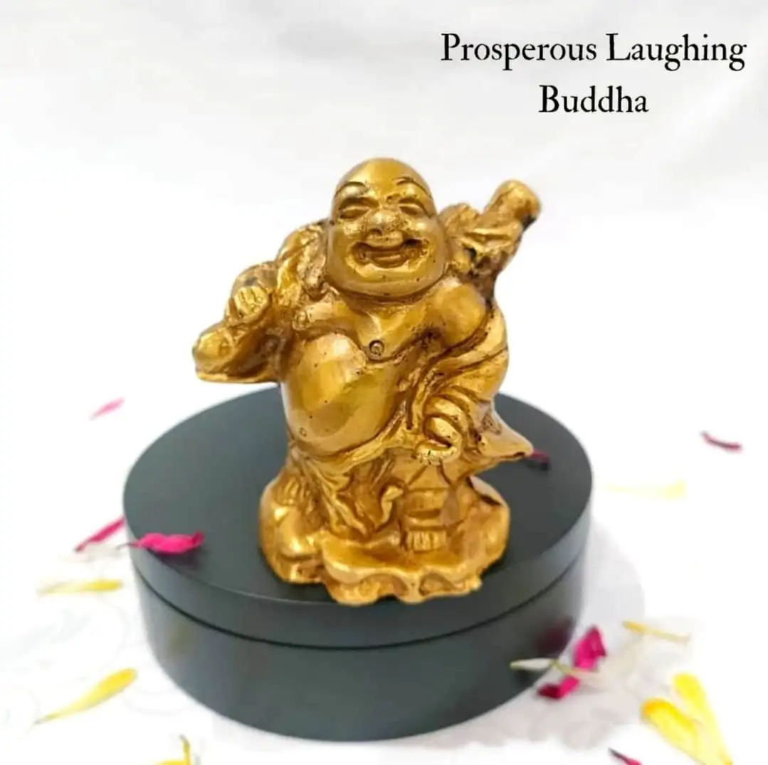 Prosperous Laughing Buddha statue Brass Antique Finish - image 1