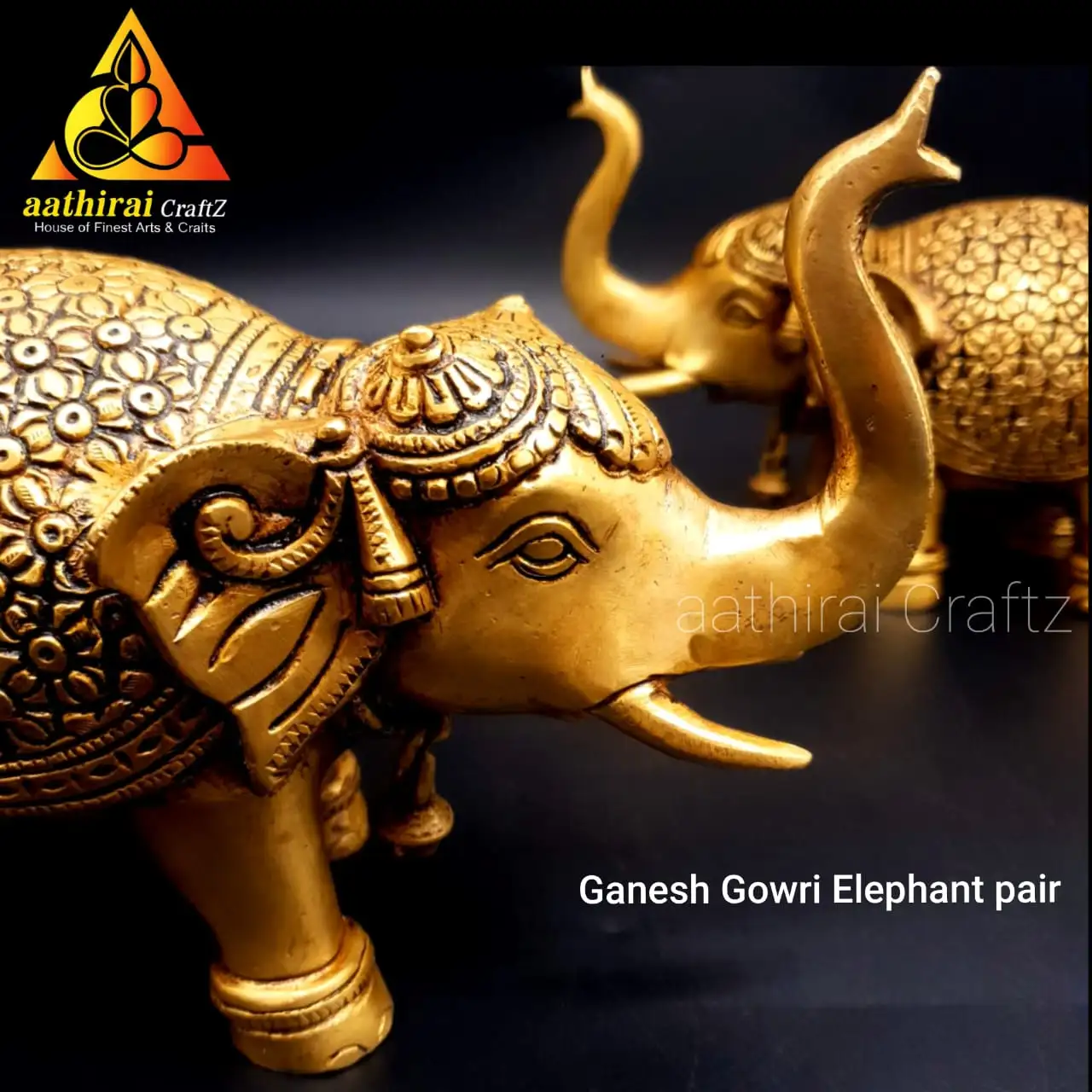 Ganesh Gowri Elephant Pair / Grand Yaanai Pair Brass Antique Finish - image 2