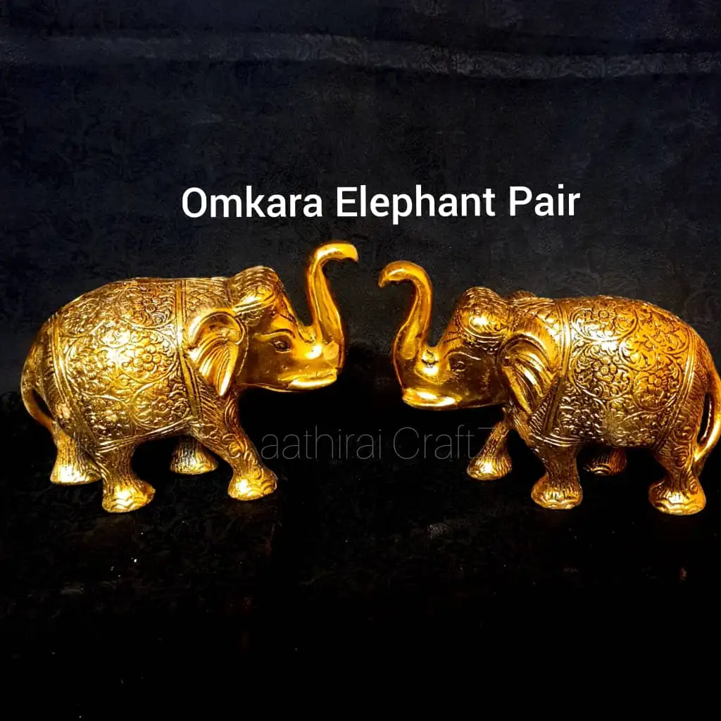 Omkara Elephant Pair - Aluminium Antique Finish - image 1
