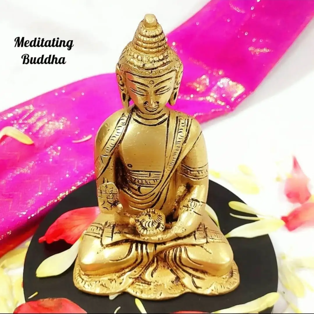 Meditating Buddha Idol Brass Antique Finish - image 2