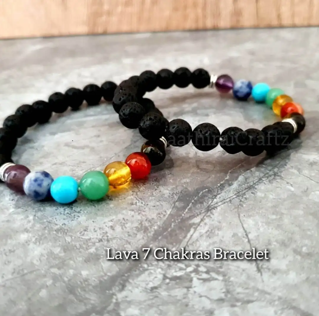 Lava 7 Chakras Bracelet / 7 Chakras Lava Stone Bracelet - image 1