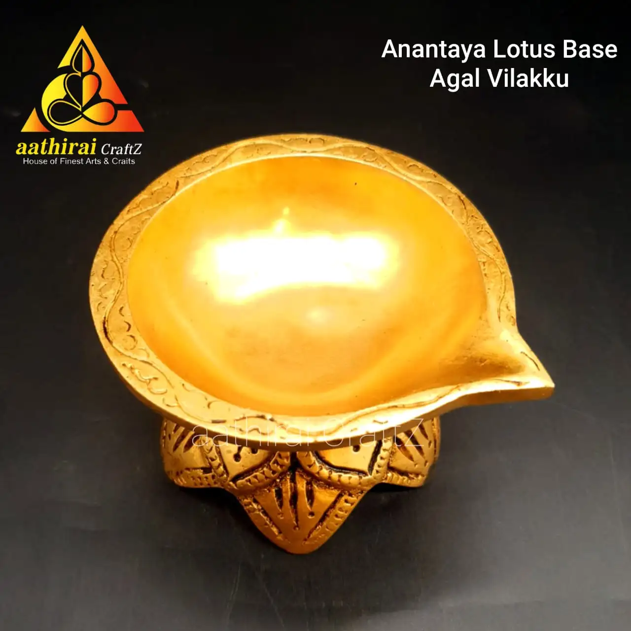 Anantaya Lotus Base Agal Vilaku / Lotus Base Brass Antique Finish - image 2