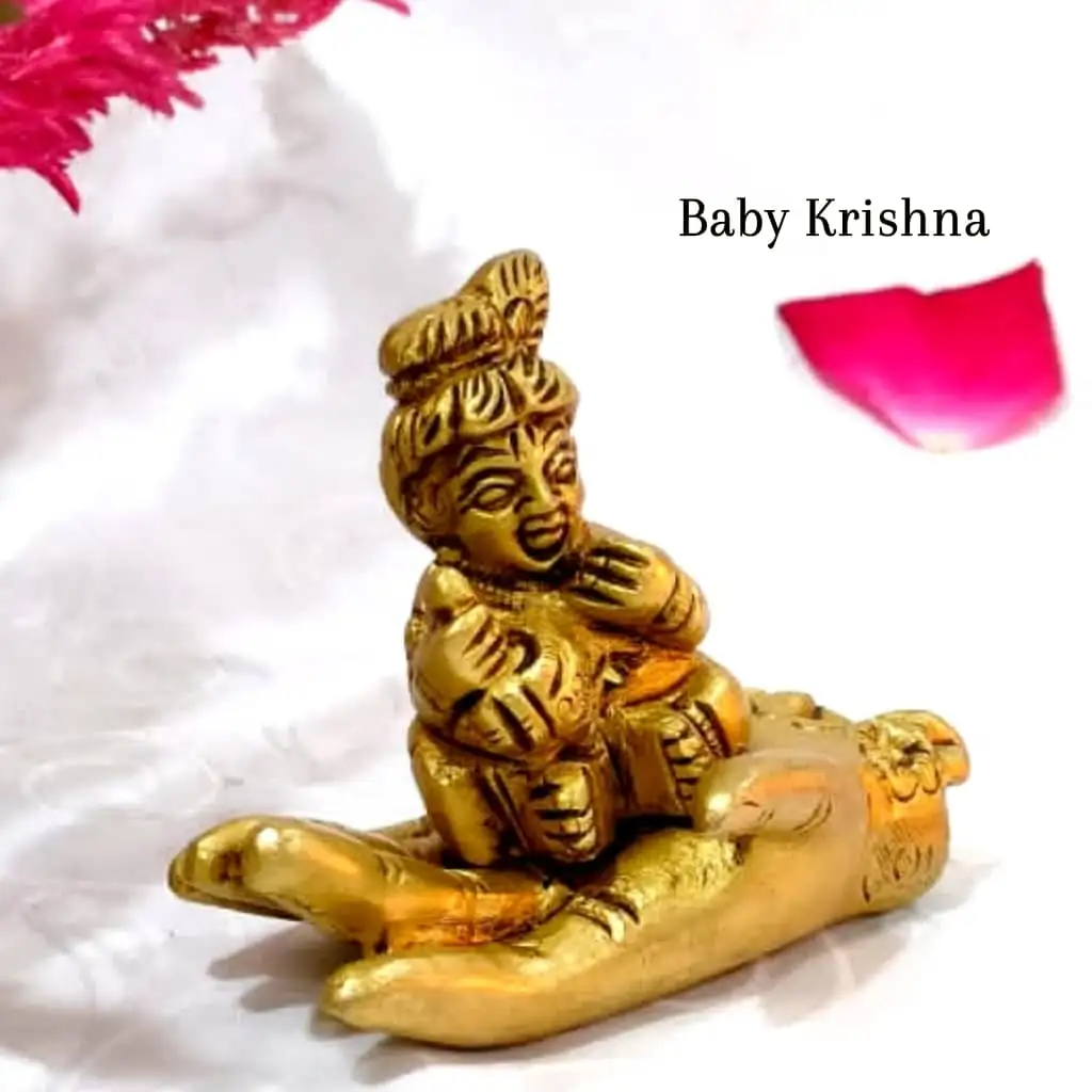 Baby Krishna on Hand Brass Antique Finish - image 2